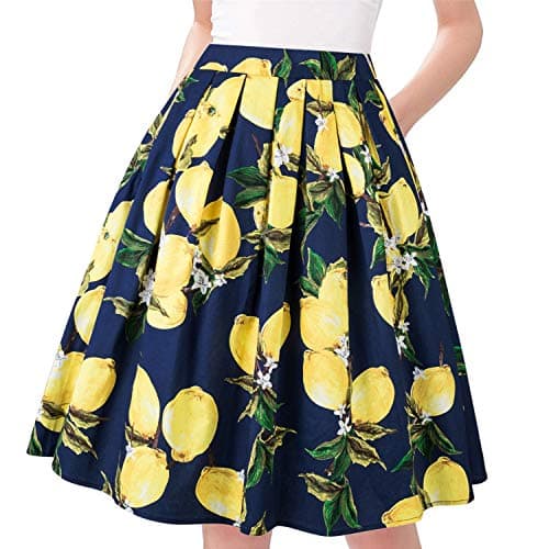 Taydey Vintage Pleated A-Line Skirts for Women — Navy Lemon