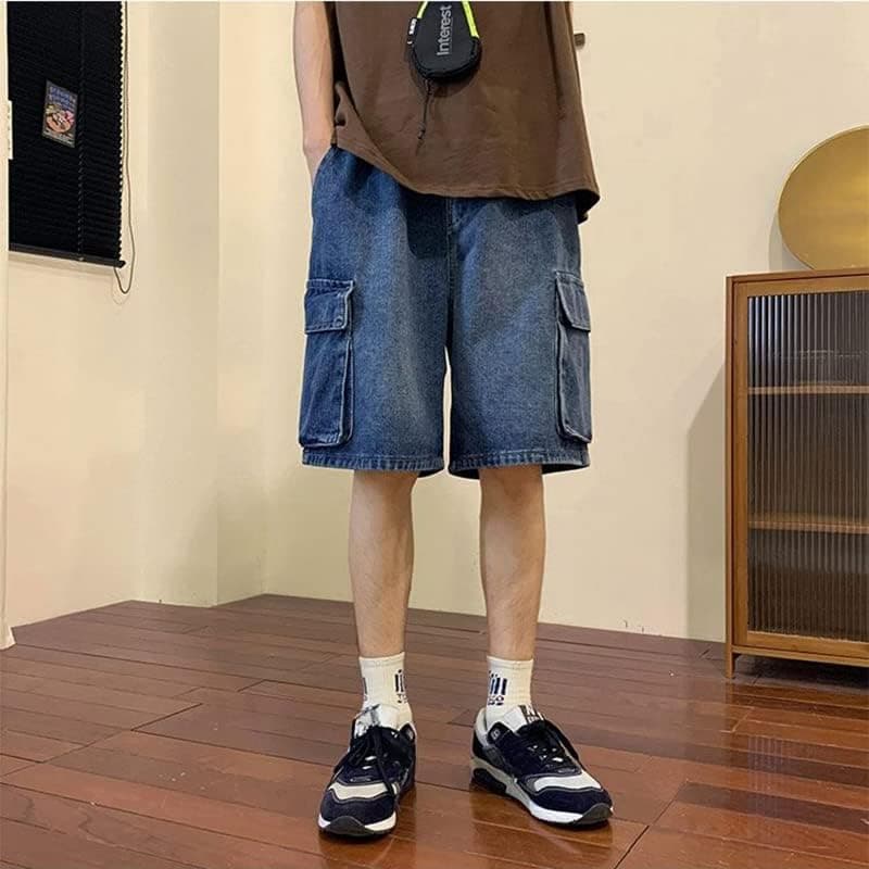 POHADON Men's Baggy Denim Shorts Casual Hip Hop Y2K Cargo Jeans