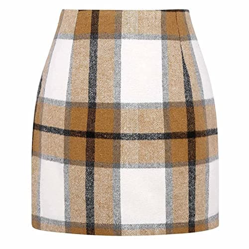 2024 Fall/Winter High Waist Wool Plaid Skirt for Women - Casual and Bodycon — 01 Khaki