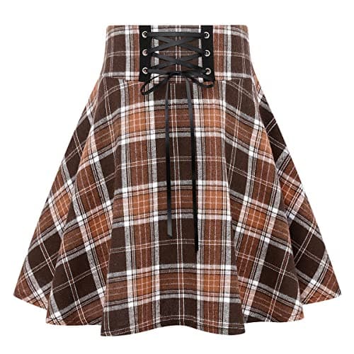 2024 Gothic Plaid Mini Skirts for Women - Short High Waist — Plaid Brown New