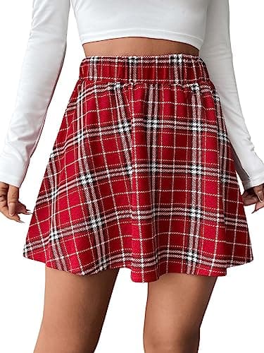SweatyRocks Women's High Waist Plaid Pleated Mini Skirt — Red White