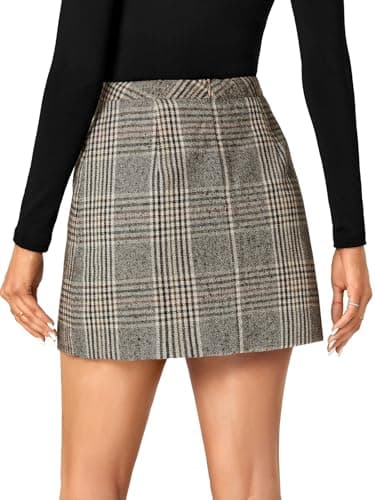 LYANER Women's Plaid High Waist Mini Skirt with Pockets