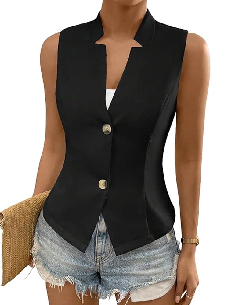 Women's V Neck Sleeveless Blazer Jacket 2024