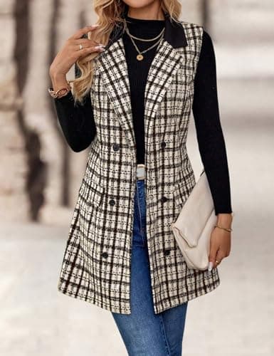 IDEALSANXUN Women's Long Tweed Sleeveless Blazer Jacket