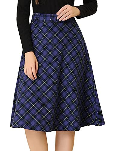 Allegra K Women's Vintage Tartan A-Line Midi Skirt — Blue