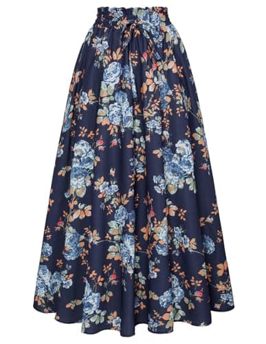 Scarlet Victorian Maxi Skirts for Women Summer Floral Pockets — Midnight Bloom