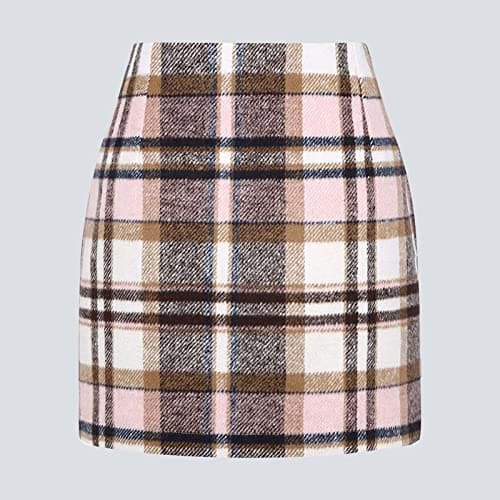 AMDBEL High-Waist Plaid Wool Pencil Skirt for Women