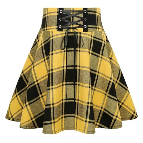 2024 Gothic Plaid Mini Skirts for Women - Short High Waist — Plaid Yellow 01