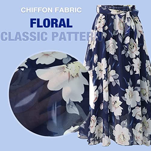 IDEALSANXUN High Waist Floral Midi Chiffon Boho Swing Skirt