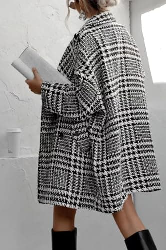 ChouYatou Women's Winter Houndstooth Wool Blend Peacoat