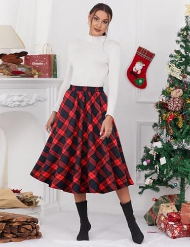 Women's Plaid A-line Midi Skirt by IDEALSANXUN