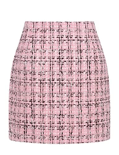 Mywinway Plaid High Waist A-Line Skirt for Women — Rose