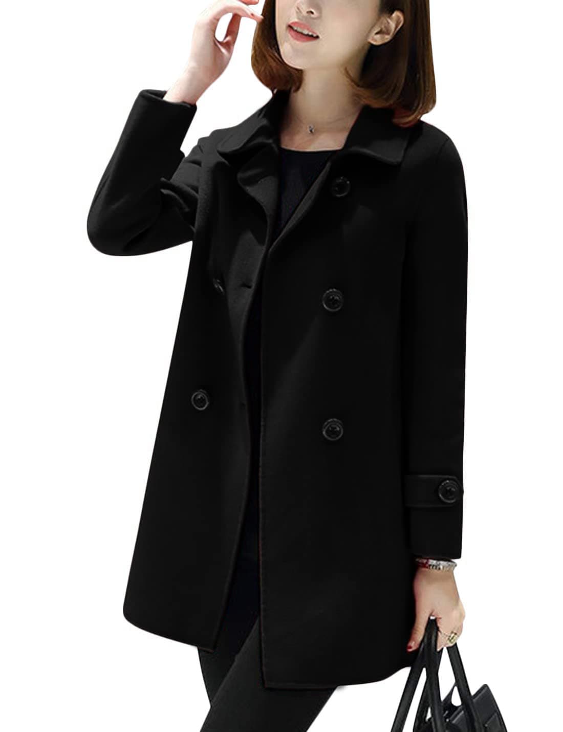 Tanming Women's Winter Black Wool Double Breasted Peacoat