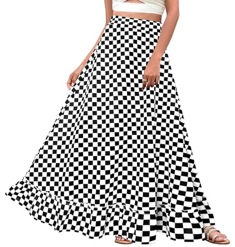 Afibi Women's Plus Size Vintage High Waist Maxi Skirt with Pockets