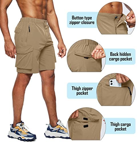 Men's Pudolla Quick-Dry Hiking Cargo Shorts with Multi Pockets for Camping and Travel