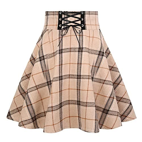 2024 Gothic Plaid Mini Skirts for Women - Short High Waist — Plaid Khaki