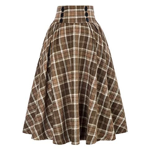 Classic Elastic Waist Plaid Pencil Skirt for Women — Yellow