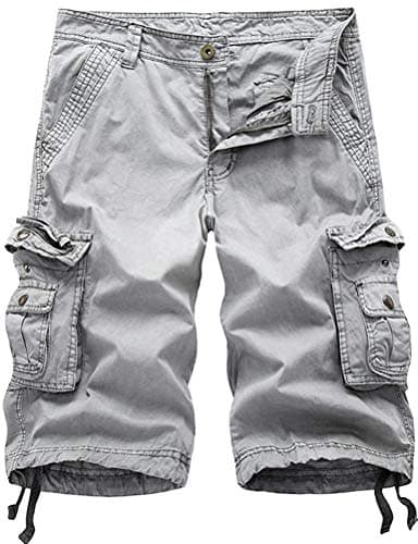 IDEALSANXUN Men's Casual Loose Fit Multi-Pocket Military Style Shorts — Light Grey