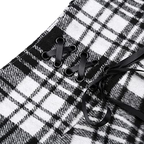 High Waist Lace Up A-line Plaid Skirt for Women