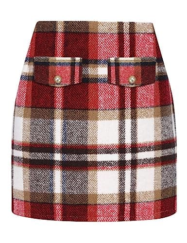 Trendy High Waisted Plaid Mini Skirts for Women — Wine