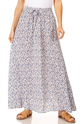 Trendy Women's Maxi Skirts - Flowy Summer Aline Elastic High Waisted Reg & Plus Size — Blue Floral