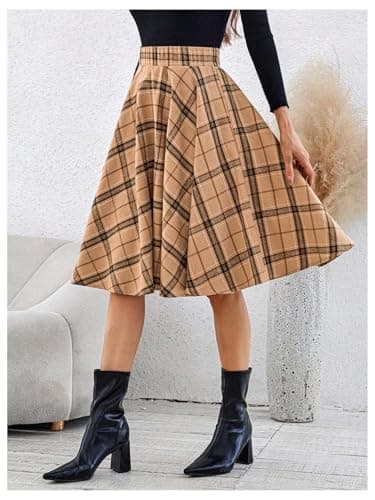 MakeMeChic High-Waisted Plaid Midi Skirt