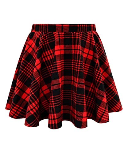 RITERA Plus Size Flared Casual Mini Skater Skirt/Pleated Plaid XL-5XL — A02-a255-red Grid