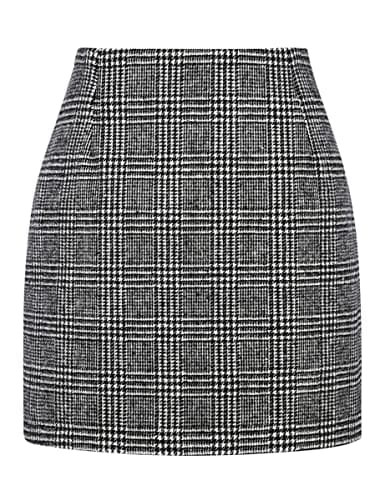 Mywinway Plaid High Waist A-Line Skirt for Women — Black White