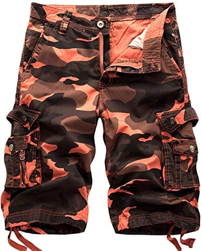Men's Multi-Pocket Cargo Shorts — Camo-orange