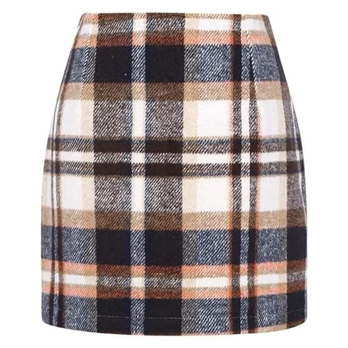 DAYINKEE Women's High Waisted Plaid Bodycon Mini Skirts — Brown Lattice