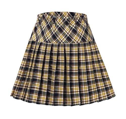 EXCHIC Women's High Waist Tartan Pleated Mini Skirt Plaid Skater Style — 19
