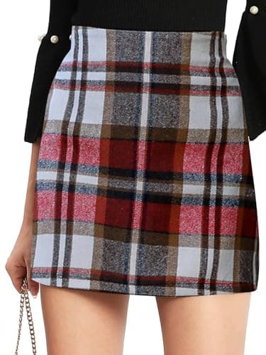 Floerns Women's Plaid High Waist Mini Skirt — Red White Multi