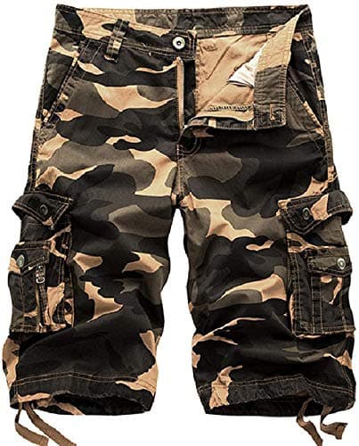 Men's Multi-Pocket Cargo Shorts — Camo-khaki