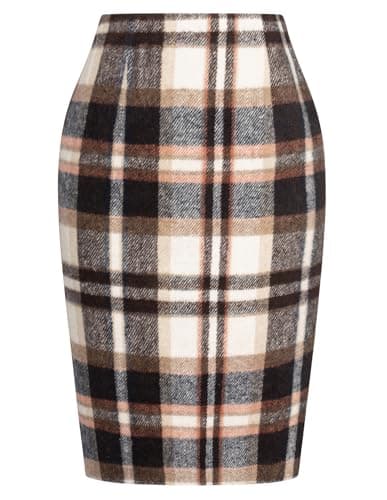 Women's High-Waist Wool Plaid Pencil Skirt for Fall and Winter
