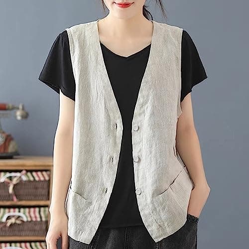 Lightweight Linen V-Neck Camisole Jacket for Women