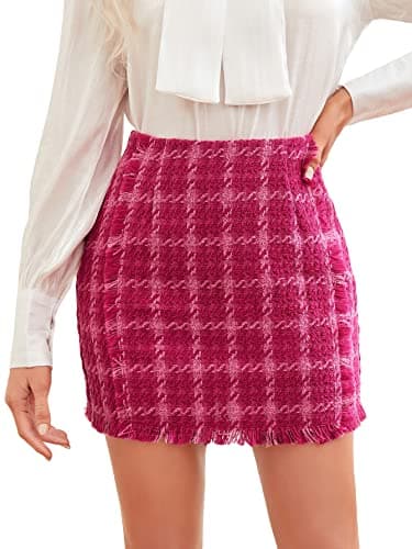 WDIRARA Women's Mid Waist Casual Plaid Above Knee Mini Skirt — Virtual Pink