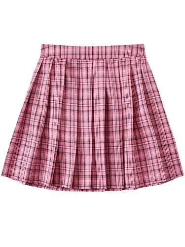 Women's Casual Plaid High Waist A-Line Mini Skirt for WDIRARA — Pink