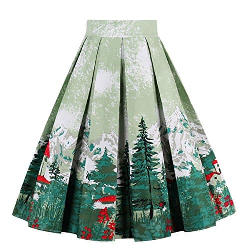 Girstunm Women's Floral Print A-line Midi Skirt with Pockets — Christmas-tree
