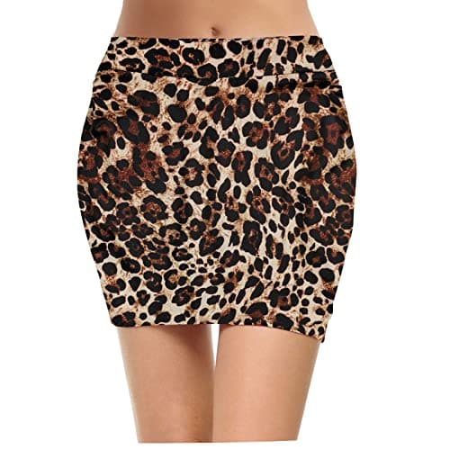 Topdress Women's High Waisted Elastic Pencil Skirts with Slit — Leopard Mini
