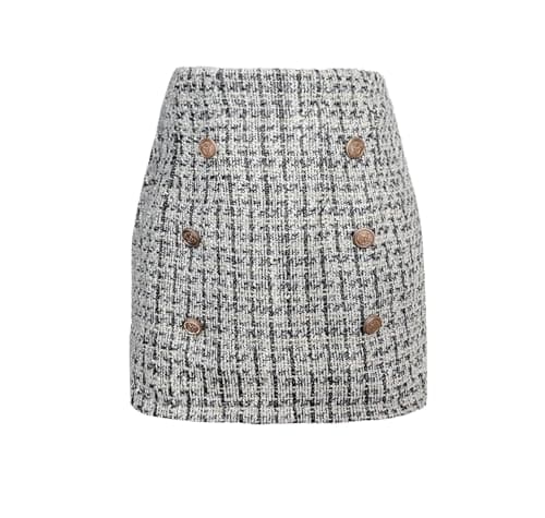 SSPalu High Waisted Plaid Mini Skirts for Women Winter Bodycon — Tweed Black