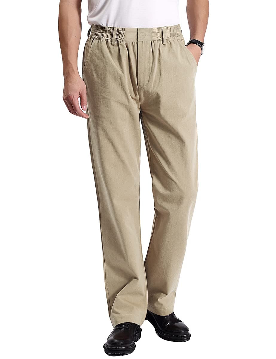 Men's Casual Twill Pants with Elastic Waist