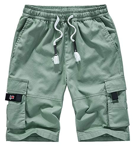 VTUAOL Men's Cargo Shorts with Elastic Waist and Multiple Pockets — A-pea Green