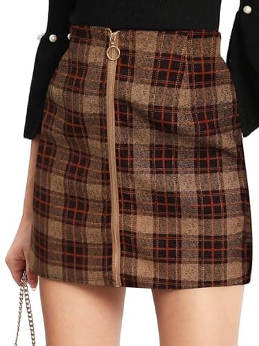 Floerns Women's Plaid High Waist Mini Skirt — Brown Tartan
