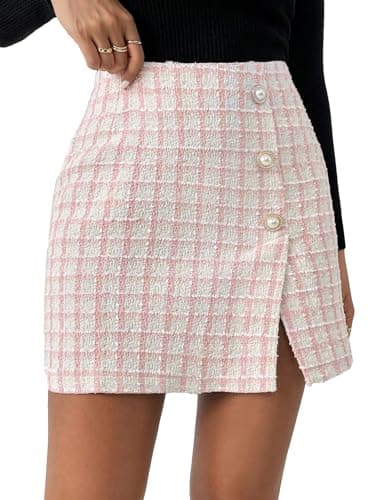 SweatyRocks Women's Elegant High Waist A-line Plaid Mini Skirt — Pink Plaid