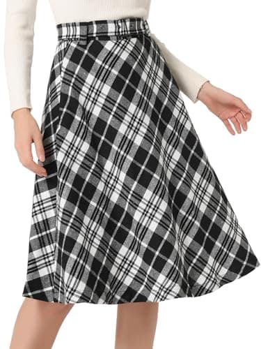 Allegra K Women's Vintage Tartan A-Line Midi Skirt — Jet Black Plaid