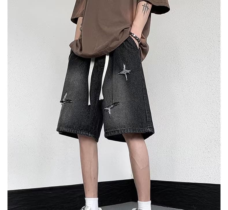 LAPRBY Y2K Blue Denim Straight Leg Shorts Grunge Streetwear