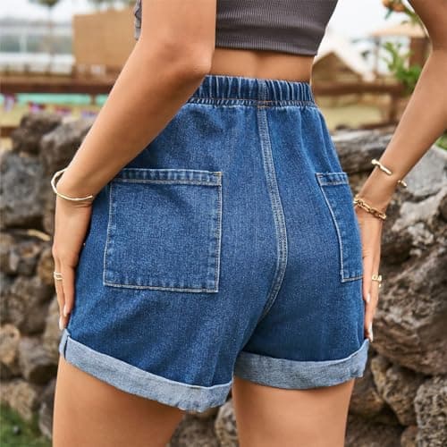 High waist denim shorts with pockets for women