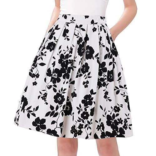 Taydey Vintage Pleated A-Line Skirts for Women — White Rose
