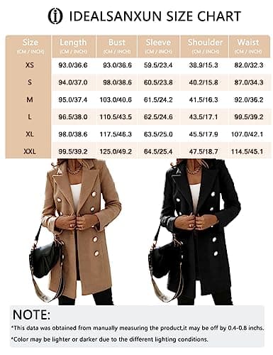 IDEALSANXUN Women's Mid-Length Double Breasted Wool Trench Coat 2024