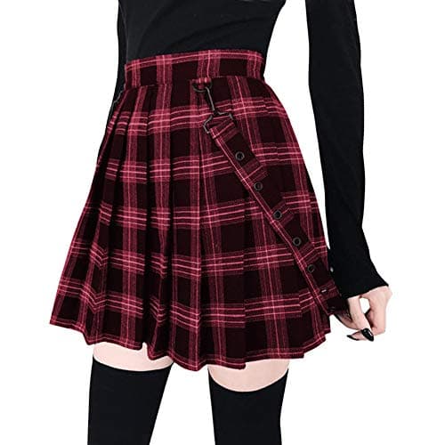 ChouYaTou Women's Cool Sweet A-Line Pleated Mini Skirt — Red
